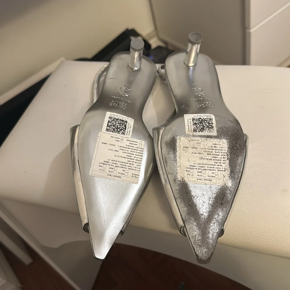Tory Burch Silver Metallic Slingback Kitten Heels
